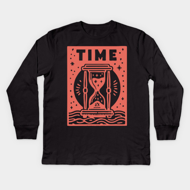 Vintage Time Hourglass Mystical Owl Art Kids Long Sleeve T-Shirt by TuncGK