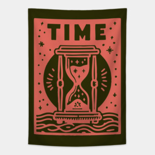 Vintage Time Hourglass Mystical Owl Art Tapestry