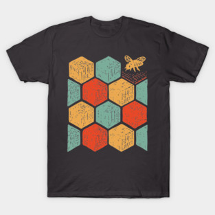 Retro Honeycomb Geometric Bee Pattern Art T-Shirt