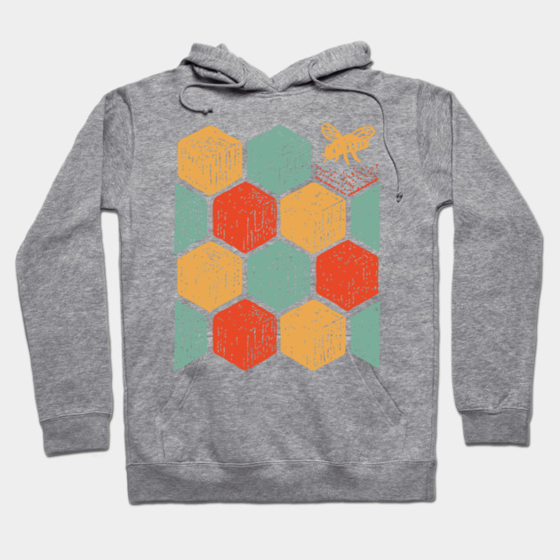 Retro Honeycomb Geometric Bee Pattern Art Hoodie by TuncGK