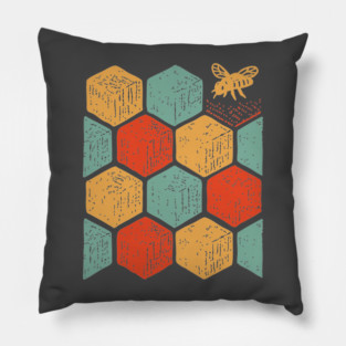 Retro Honeycomb Geometric Bee Pattern Art Pillow