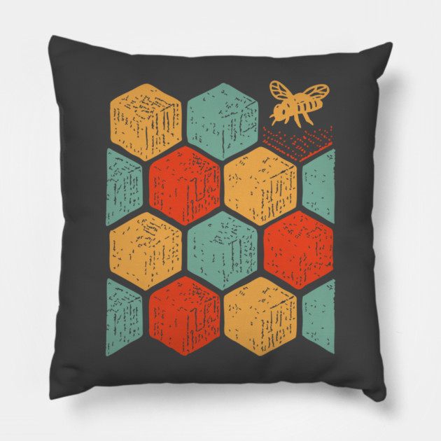 Retro Honeycomb Geometric Bee Pattern Art Pillow by TuncGK