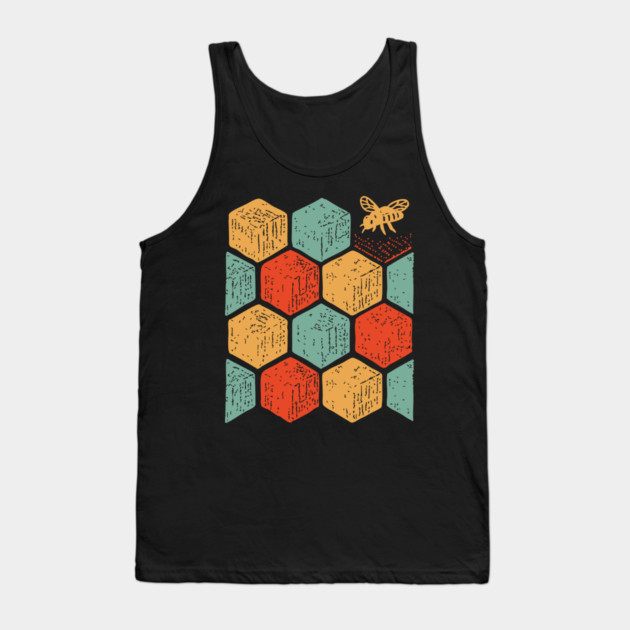 Retro Honeycomb Geometric Bee Pattern Art Tank Top by TuncGK