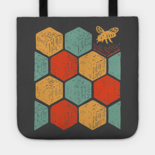 Retro Honeycomb Geometric Bee Pattern Art Tote