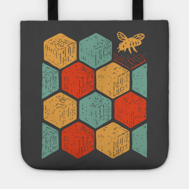Retro Honeycomb Geometric Bee Pattern Art Tote by TuncGK