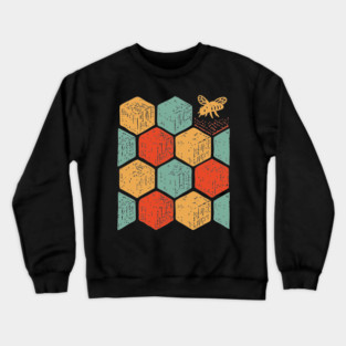 Retro Honeycomb Geometric Bee Pattern Art Crewneck Sweatshirt