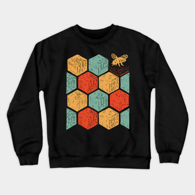 Retro Honeycomb Geometric Bee Pattern Art Crewneck Sweatshirt by TuncGK