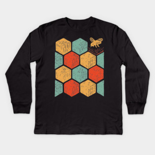 Retro Honeycomb Geometric Bee Pattern Art Kids Long Sleeve T-Shirt