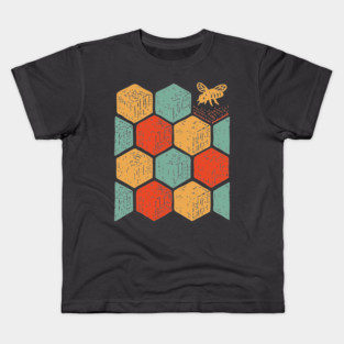 Retro Honeycomb Geometric Bee Pattern Art Kids T-Shirt