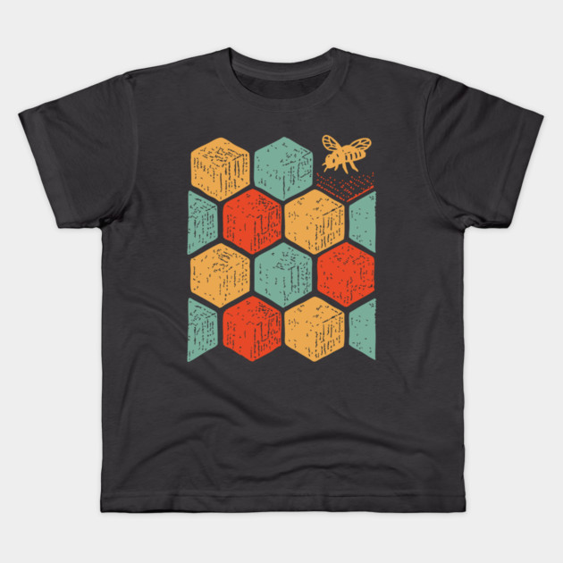 Retro Honeycomb Geometric Bee Pattern Art Kids T-Shirt by TuncGK