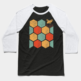 Retro Honeycomb Geometric Bee Pattern Art Baseball T-Shirt