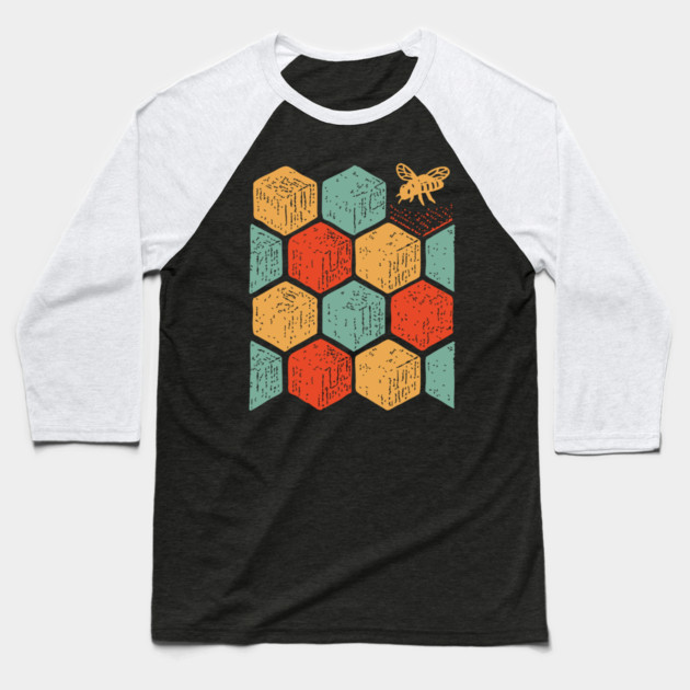 Retro Honeycomb Geometric Bee Pattern Art Baseball T-Shirt by TuncGK