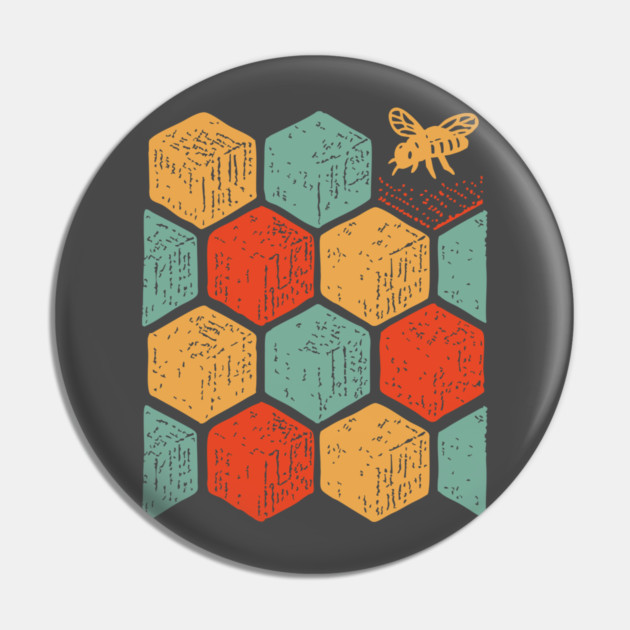 Retro Honeycomb Geometric Bee Pattern Art Pin by TuncGK