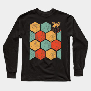 Retro Honeycomb Geometric Bee Pattern Art Long Sleeve T-Shirt