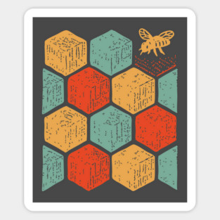 Retro Honeycomb Geometric Bee Pattern Art Magnet