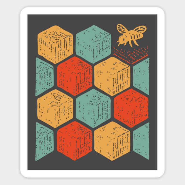 Retro Honeycomb Geometric Bee Pattern Art Magnet by TuncGK