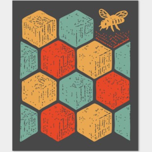 Retro Honeycomb Geometric Bee Pattern Art Posters and Art
