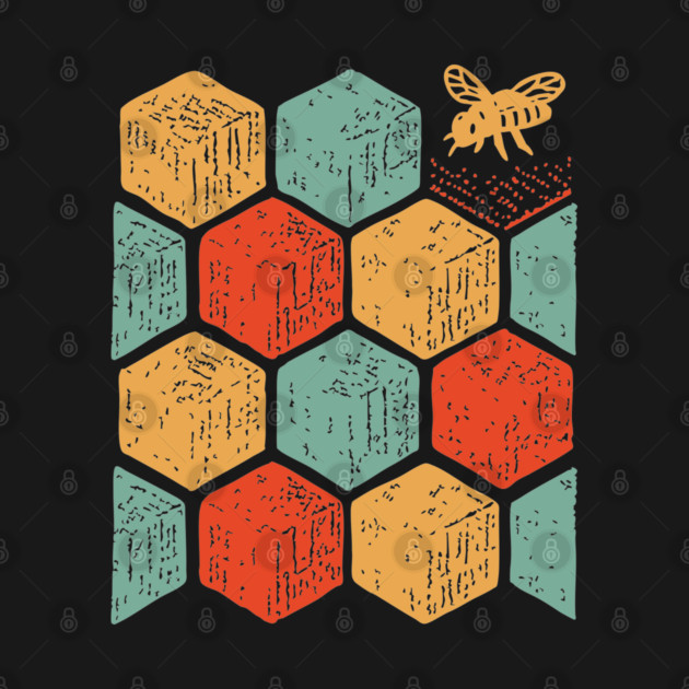 Retro Honeycomb Geometric Bee Pattern Art by TuncGK