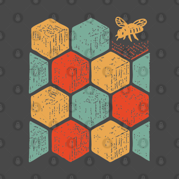 Retro Honeycomb Geometric Bee Pattern Art by TuncGK