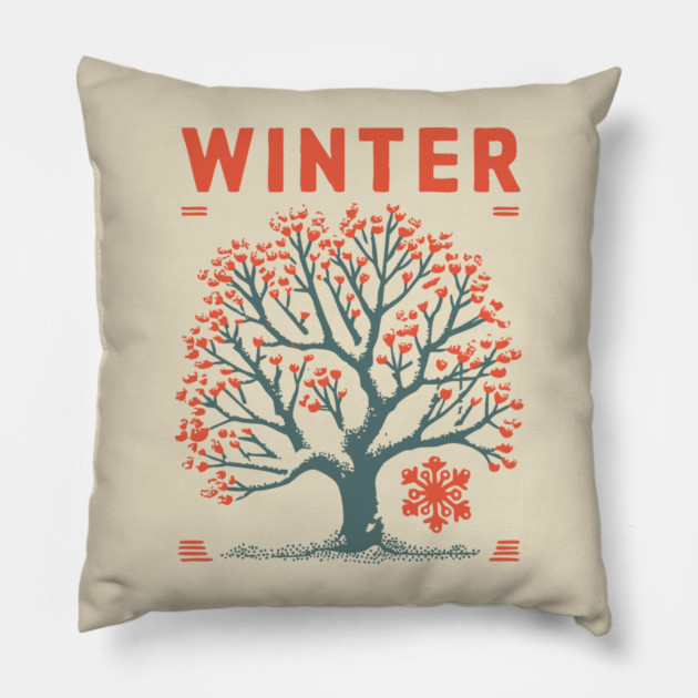 Winter Tree of Life Vintage Botanical Art Pillow by TuncGK
