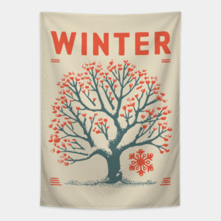 Winter Tree of Life Vintage Botanical Art Tapestry