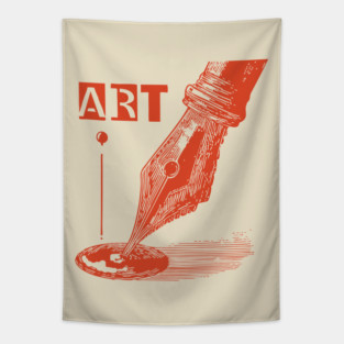 Vintage Fountain Pen for Writers Dark Academia Art Tapestry