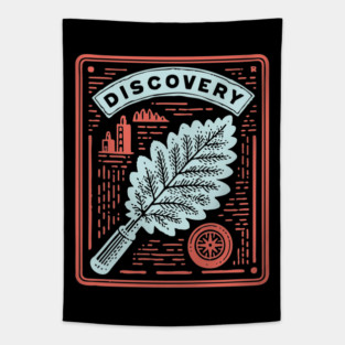 Discovery Oak Leaf Botanical Linocut Art Tapestry