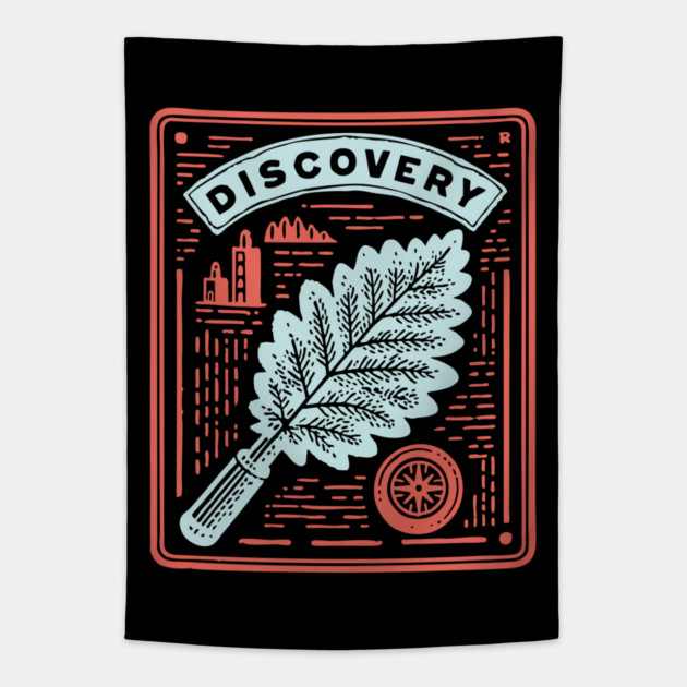 Discovery Oak Leaf Botanical Linocut Art Tapestry by TuncGK