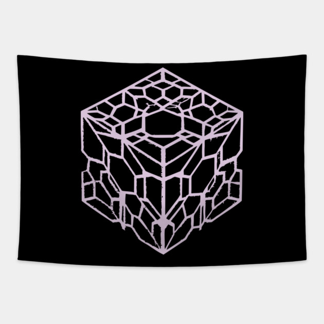Geometric Hexagon Cube Optical Illusion Art Tapestry by TuncGK