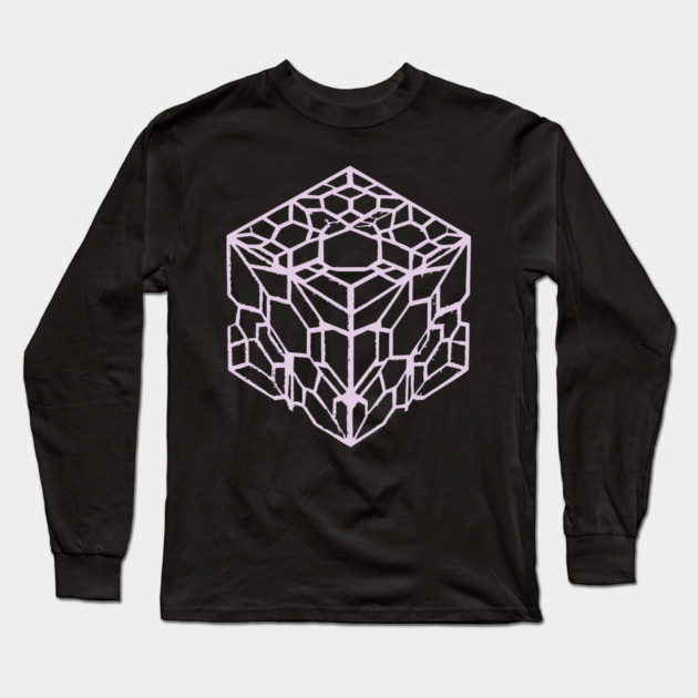 Geometric Hexagon Cube Optical Illusion Art Long Sleeve T-Shirt by TuncGK
