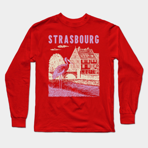 Strasbourg France Vintage Fairytale Travel Art Long Sleeve T-Shirt by TuncGK
