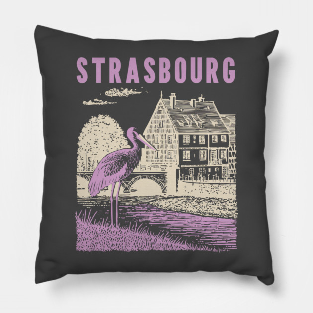 Strasbourg France Vintage Fairytale Travel Art Pillow by TuncGK