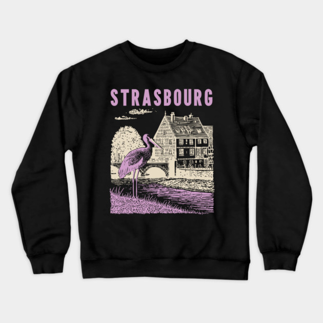 Strasbourg France Vintage Fairytale Travel Art Crewneck Sweatshirt by TuncGK