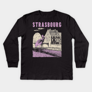 Strasbourg France Vintage Fairytale Travel Art Kids Long Sleeve T-Shirt