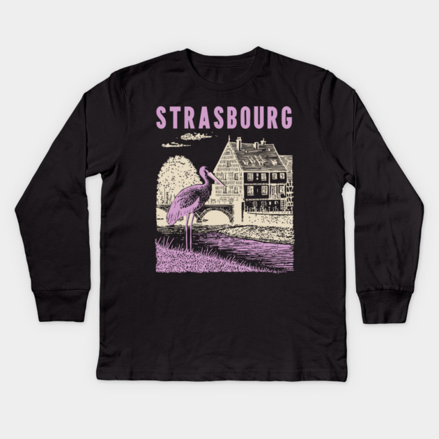 Strasbourg France Vintage Fairytale Travel Art Kids Long Sleeve T-Shirt by TuncGK