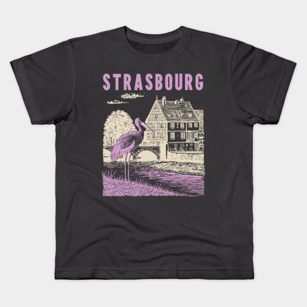 Strasbourg France Vintage Fairytale Travel Art Kids T-Shirt by TuncGK