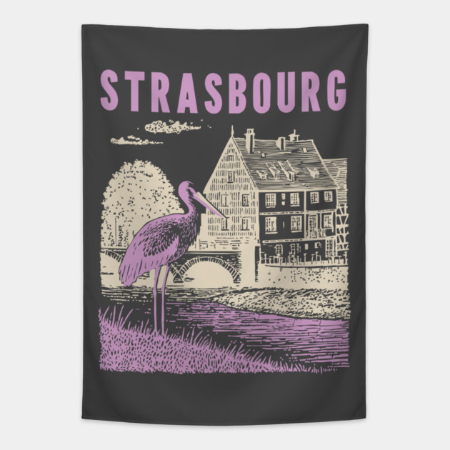 Strasbourg France Vintage Fairytale Travel Art Tapestry by TuncGK
