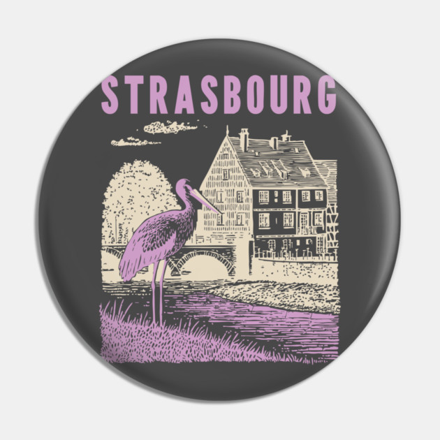 Strasbourg France Vintage Fairytale Travel Art Pin by TuncGK