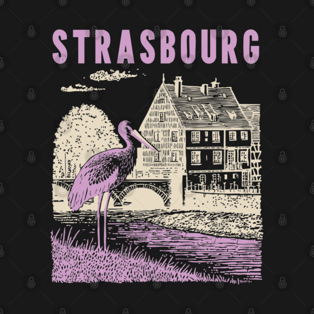 Strasbourg France Vintage Fairytale Travel Art by TuncGK