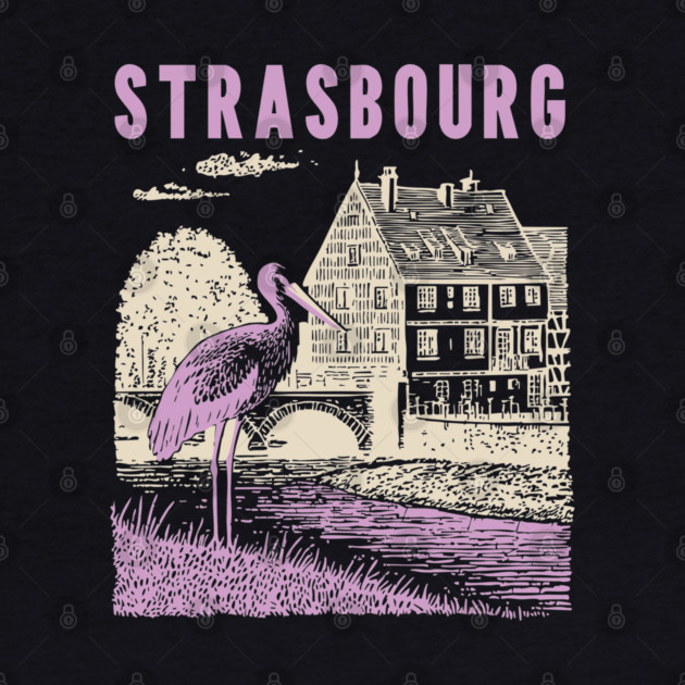 Strasbourg France Vintage Fairytale Travel Art by TuncGK