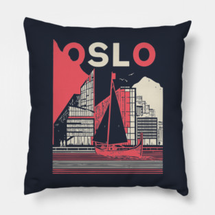 Oslo Norway Modern Travel Poster Art Pillow
