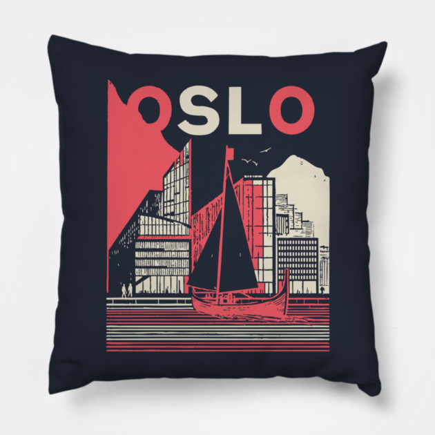 Oslo Norway Modern Travel Poster Art Pillow by TuncGK