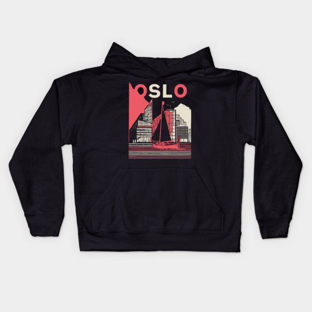 Oslo Norway Modern Travel Poster Art Kids Hoodie by TuncGK