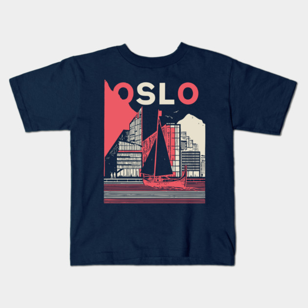 Oslo Norway Modern Travel Poster Art Kids T-Shirt by TuncGK