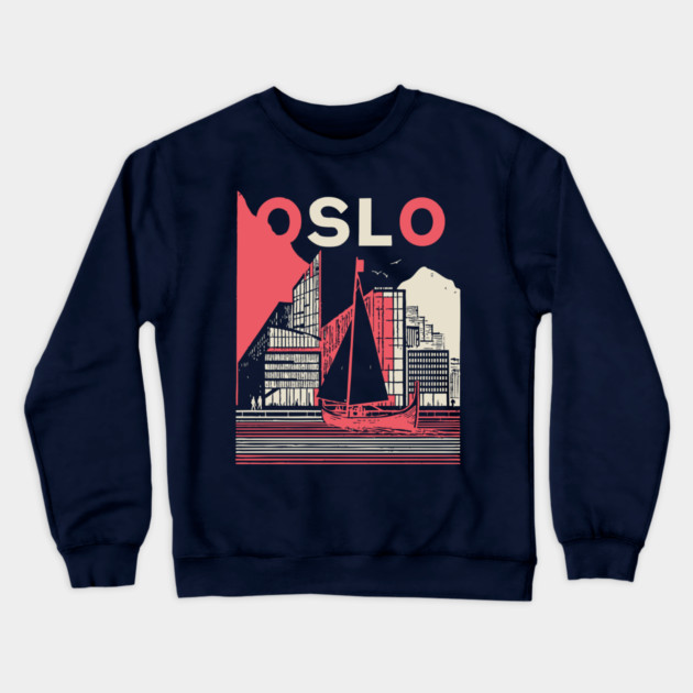 Oslo Norway Modern Travel Poster Art Crewneck Sweatshirt by TuncGK