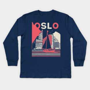 Oslo Norway Modern Travel Poster Art Kids Long Sleeve T-Shirt
