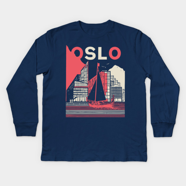 Oslo Norway Modern Travel Poster Art Kids Long Sleeve T-Shirt by TuncGK