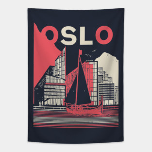 Oslo Norway Modern Travel Poster Art Tapestry