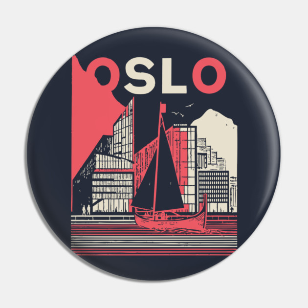 Oslo Norway Modern Travel Poster Art Pin by TuncGK