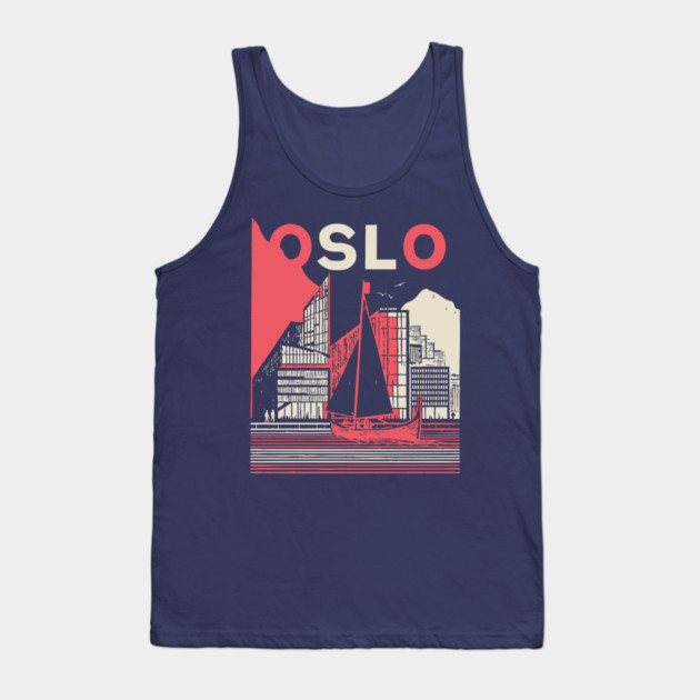Oslo Norway Modern Travel Poster Art Tank Top by TuncGK